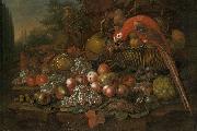 Francis Sartorius Still life with fruits and a parrot USA oil painting artist